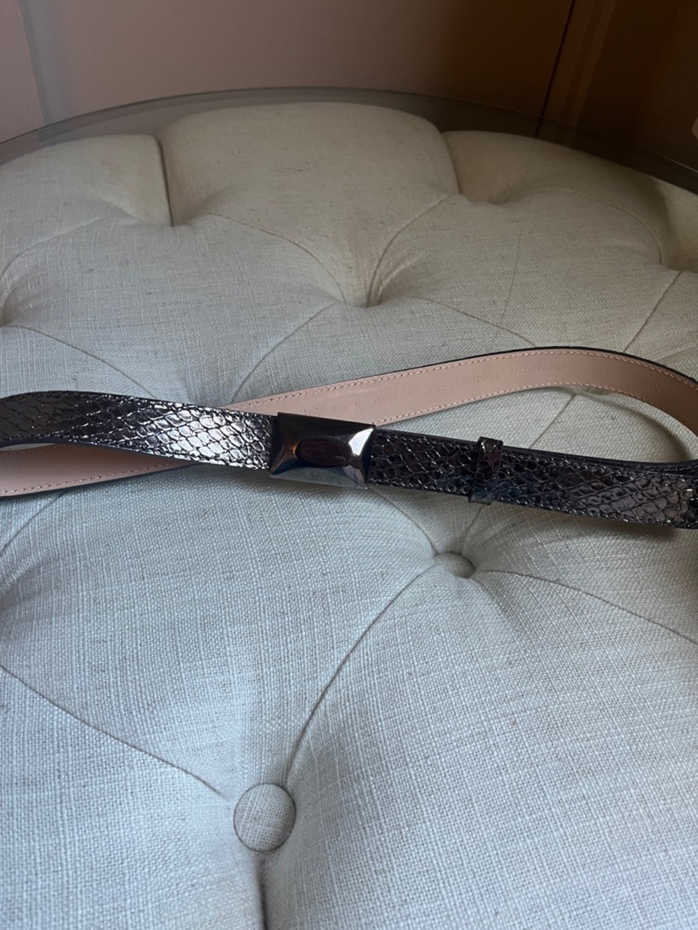 Banana Republic Woman’s Gray Leather Metallic Snakeskin-Textured Belt with Facet